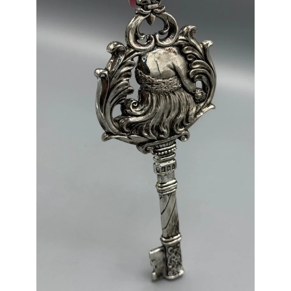 Santa Claus Magic Key Christmas Ornament Silver Tone Metal Faith Scroll 5.5 Inch
